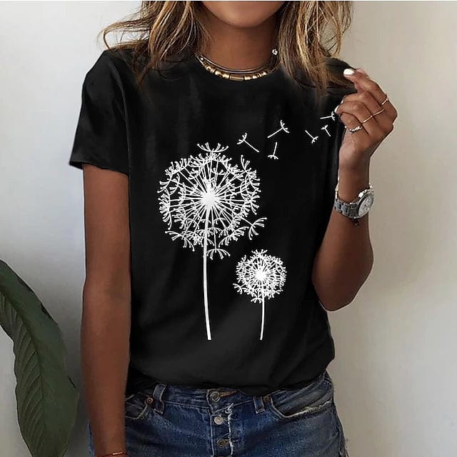 Women's T-Shirt - Cotton Blend - Short Sleeve - Round Neck - Casual Printed Design