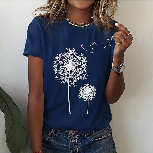 Women's T-Shirt - Cotton Blend - Short Sleeve - Round Neck - Casual Printed Design