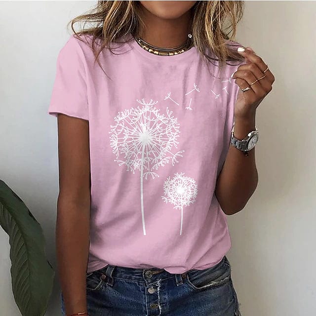 Women's T-Shirt - Cotton Blend - Short Sleeve - Round Neck - Casual Printed Design