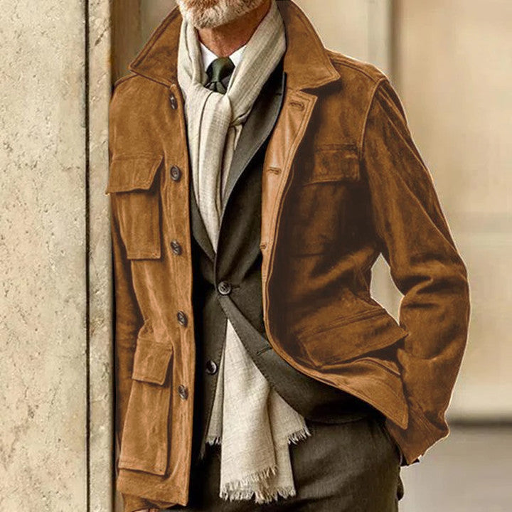 Men’s Tailored Jacket – Structured Fit – Wool Blend – Notch Collar – Button Closure