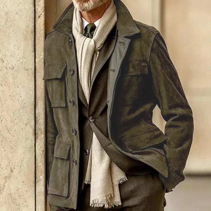 Men’s Tailored Jacket – Structured Fit – Wool Blend – Notch Collar – Button Closure
