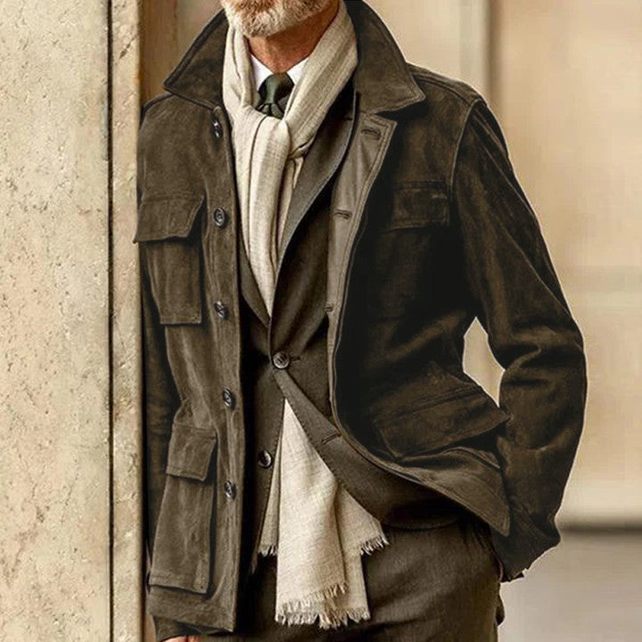 Men’s Tailored Jacket – Structured Fit – Wool Blend – Notch Collar – Button Closure