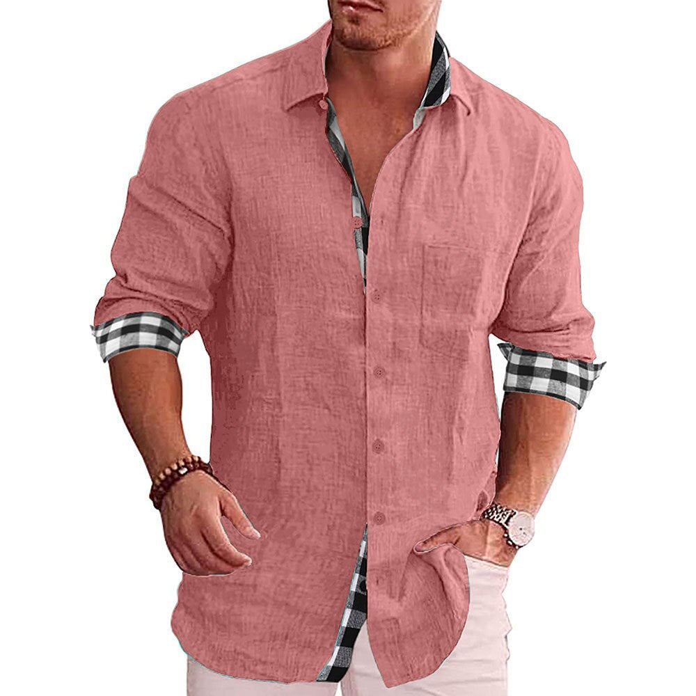 Men’s Button-Up Shirt – Tailored Fit – Long Sleeve – Natural Fibers – Checked Accents