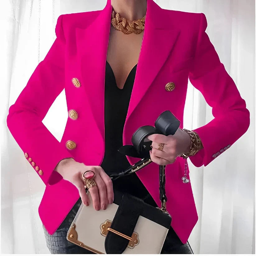 Women’s Blazer – Tailored Fit – Double-Breasted – Structured Silhouette – Gold Button Trim