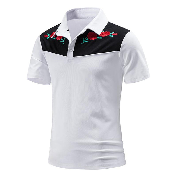 Men’s Polo Shirt - Short Sleeve - Embroidered Floral Design - Slim Fit Casual Wear