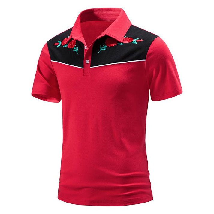 Men’s Polo Shirt - Short Sleeve - Embroidered Floral Design - Slim Fit Casual Wear