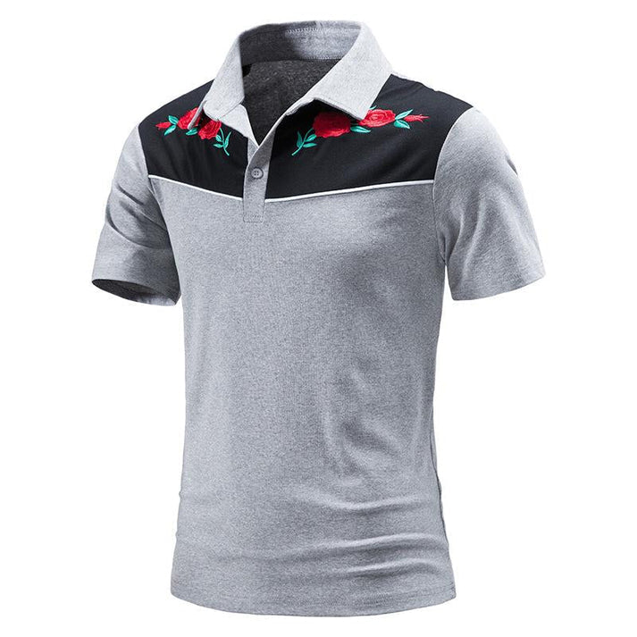 Men’s Polo Shirt - Short Sleeve - Embroidered Floral Design - Slim Fit Casual Wear