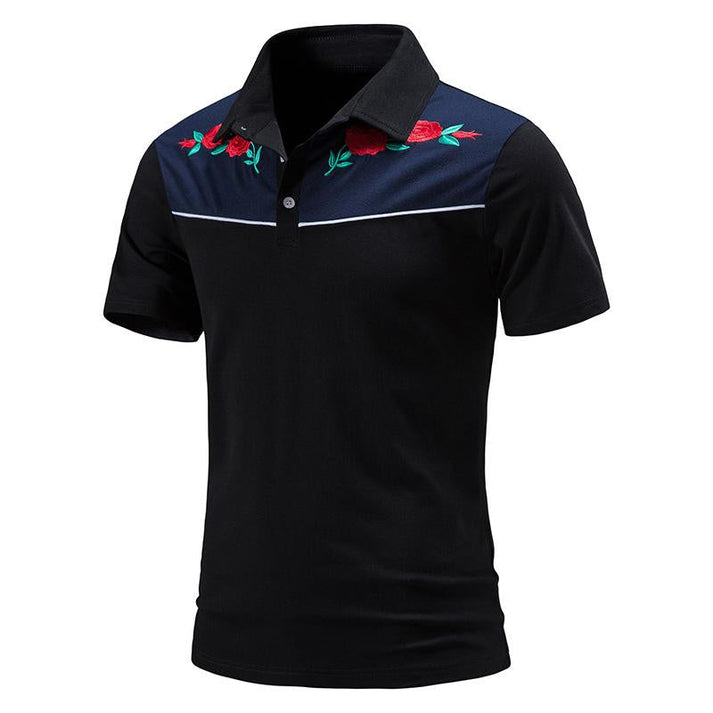Men’s Polo Shirt - Short Sleeve - Embroidered Floral Design - Slim Fit Casual Wear
