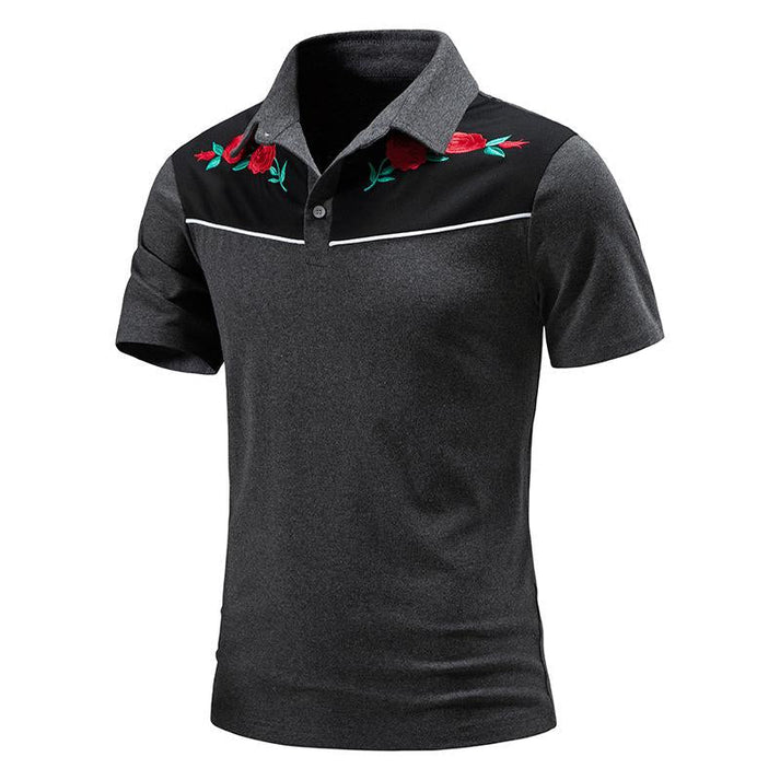 Men’s Polo Shirt - Short Sleeve - Embroidered Floral Design - Slim Fit Casual Wear