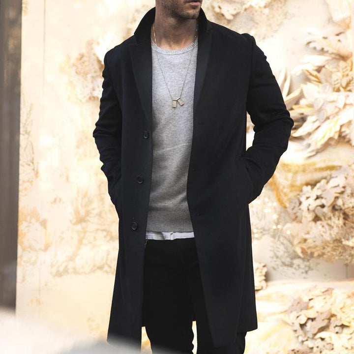 Men’s Trench Coat – Tailored Fit – Full Length – Hidden Buttons – Luxury Fabric – Lapel Collar