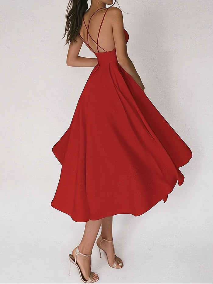 Women's Formal Dress - Satin Fabric - V-Neckline - Spaghetti Straps - Floor-Length Elegant Fit