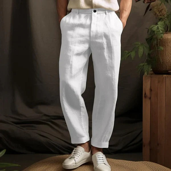 Men’s Trousers – Relaxed Fit – Cotton Blend – Flat Front – Full Length