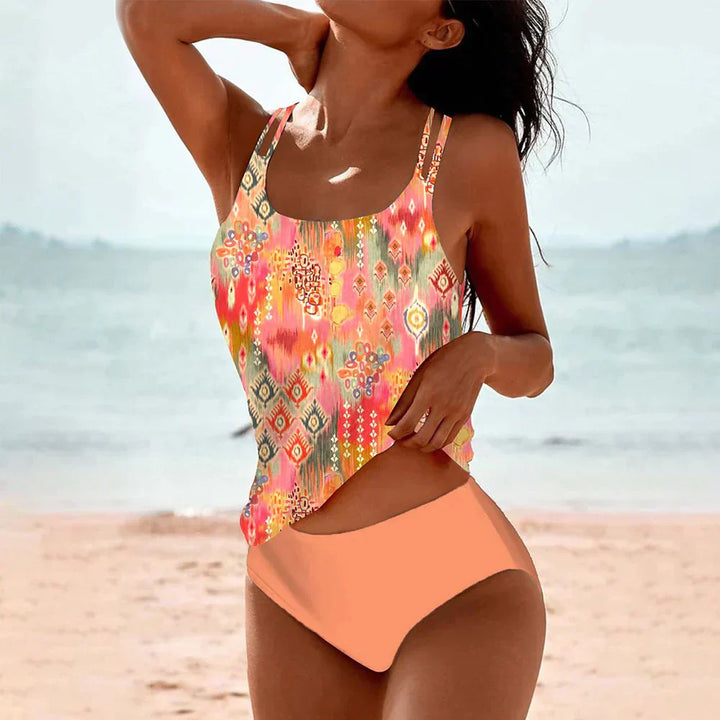 Women’s Tankini Swimsuit – Adjustable Strap Top – Scoop Neck – Bikini Bottom Set