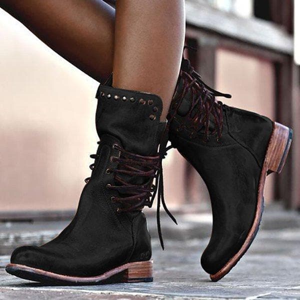 Women’s Mid-Calf Boots – Lace-Up Fit – Studded Detailing – Rugged Style