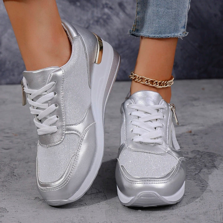 Women’s Orthopedic Sneakers – Breathable Blend – Arch Support – Lace-Up with Side Zip