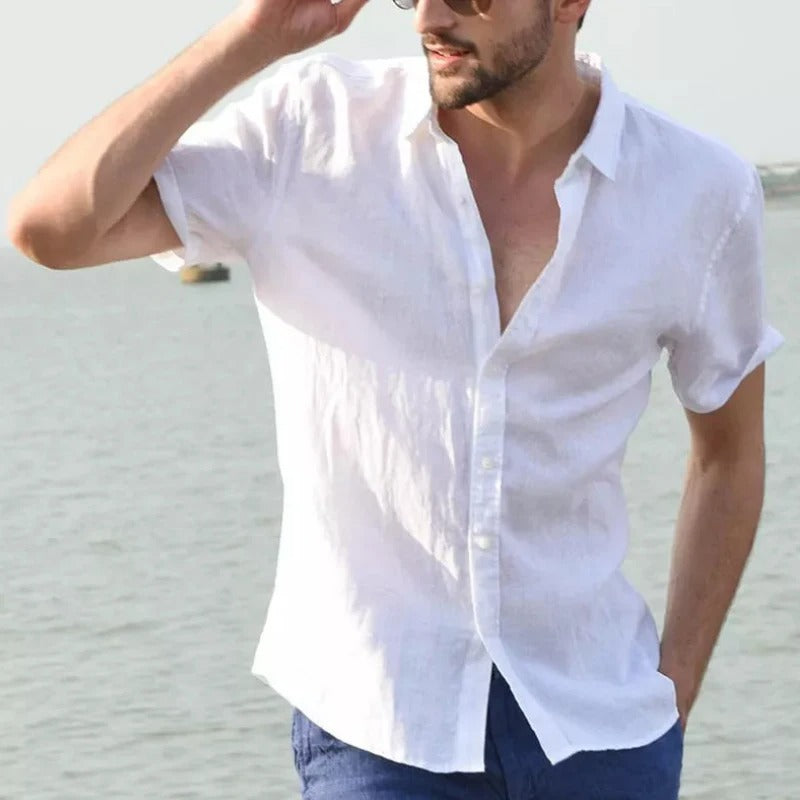 Men’s Short Sleeve Shirt – Relaxed Fit – Button-Up – Natural Fibers – Casual Wear