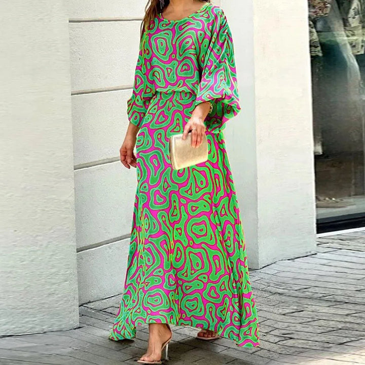 Women’s Maxi Dress – Flowing Fit – Rounded Neck – Wide Sleeves – Breathable Blend