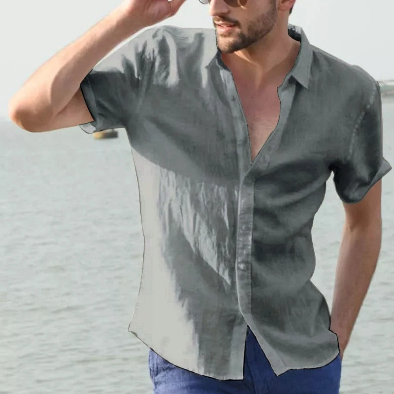 Men’s Short Sleeve Shirt – Relaxed Fit – Button-Up – Natural Fibers – Casual Wear