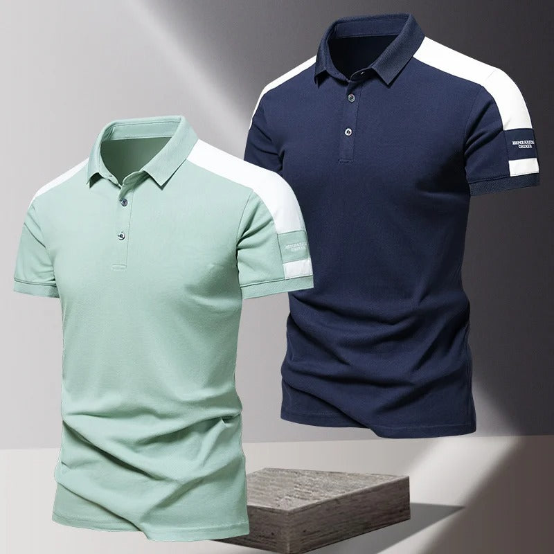 Men’s Polo Shirt - Slim Fit - Breathable Blend - Contrasting Shoulder Panel - Short Sleeve