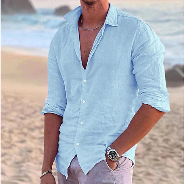 Men’s Button-Up Shirt – Relaxed Fit – Long Sleeve – Natural Fibers – Casual Style