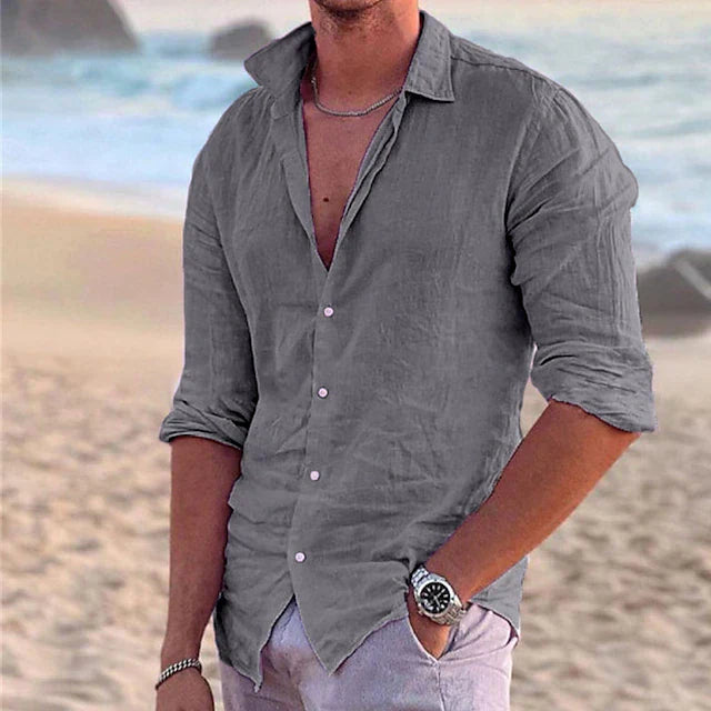 Men’s Button-Up Shirt – Relaxed Fit – Long Sleeve – Natural Fibers – Casual Style