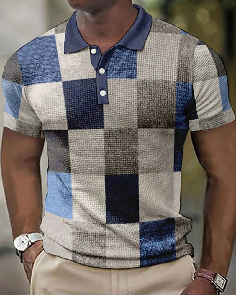 Men’s Polo Shirt - Soft Knit - Slim Fit - Patchwork Design - Button Placket Casual Wear