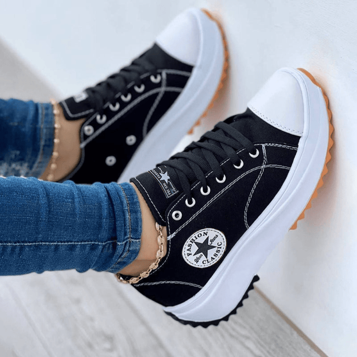 Women's Canvas Sneakers - Platform Sole - Rubber Toe Cap - Casual Lace-Up Design