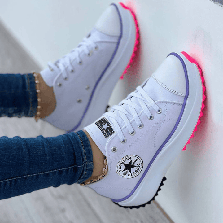 Women's Canvas Sneakers - Platform Sole - Rubber Toe Cap - Casual Lace-Up Design