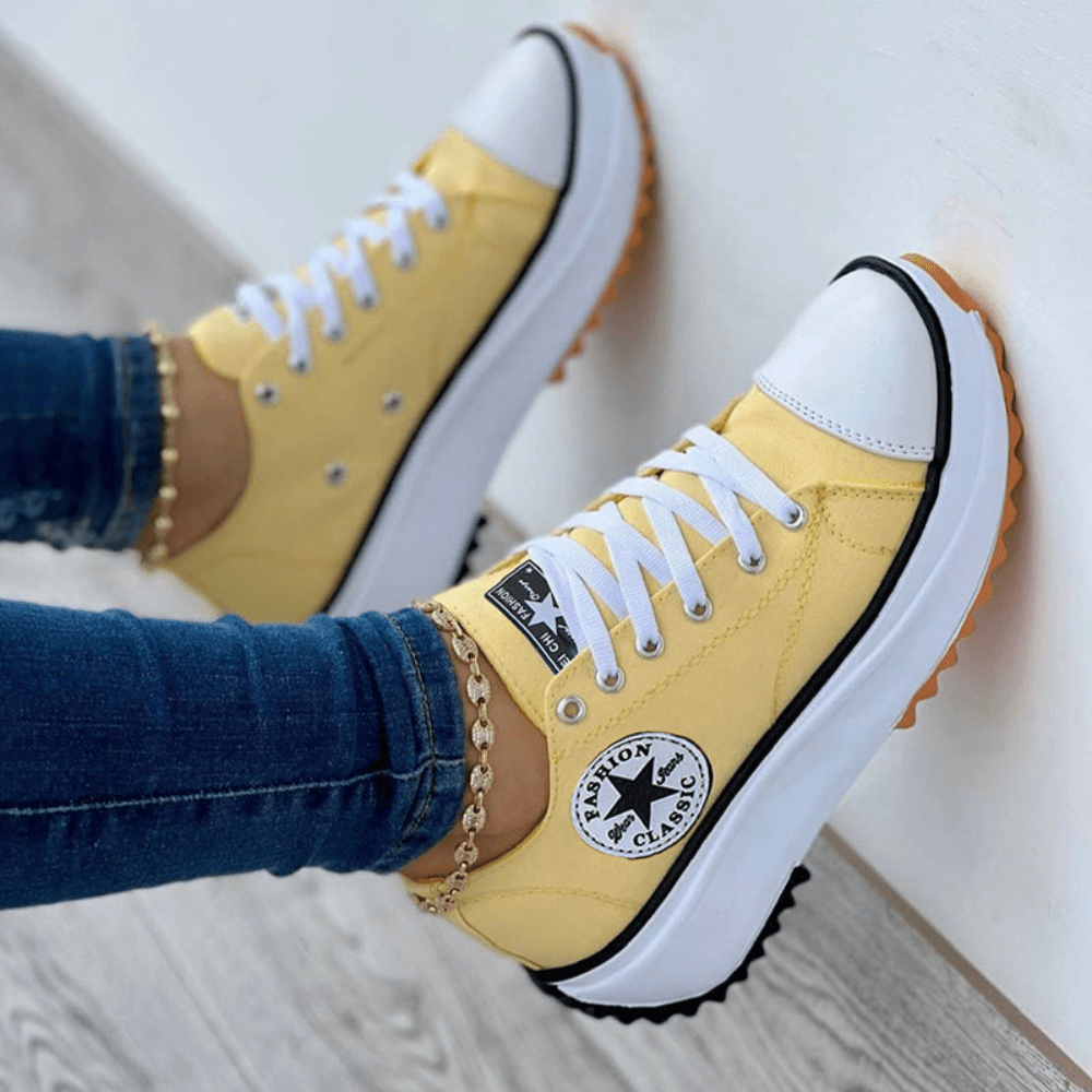 Women's Canvas Sneakers - Platform Sole - Rubber Toe Cap - Casual Lace-Up Design