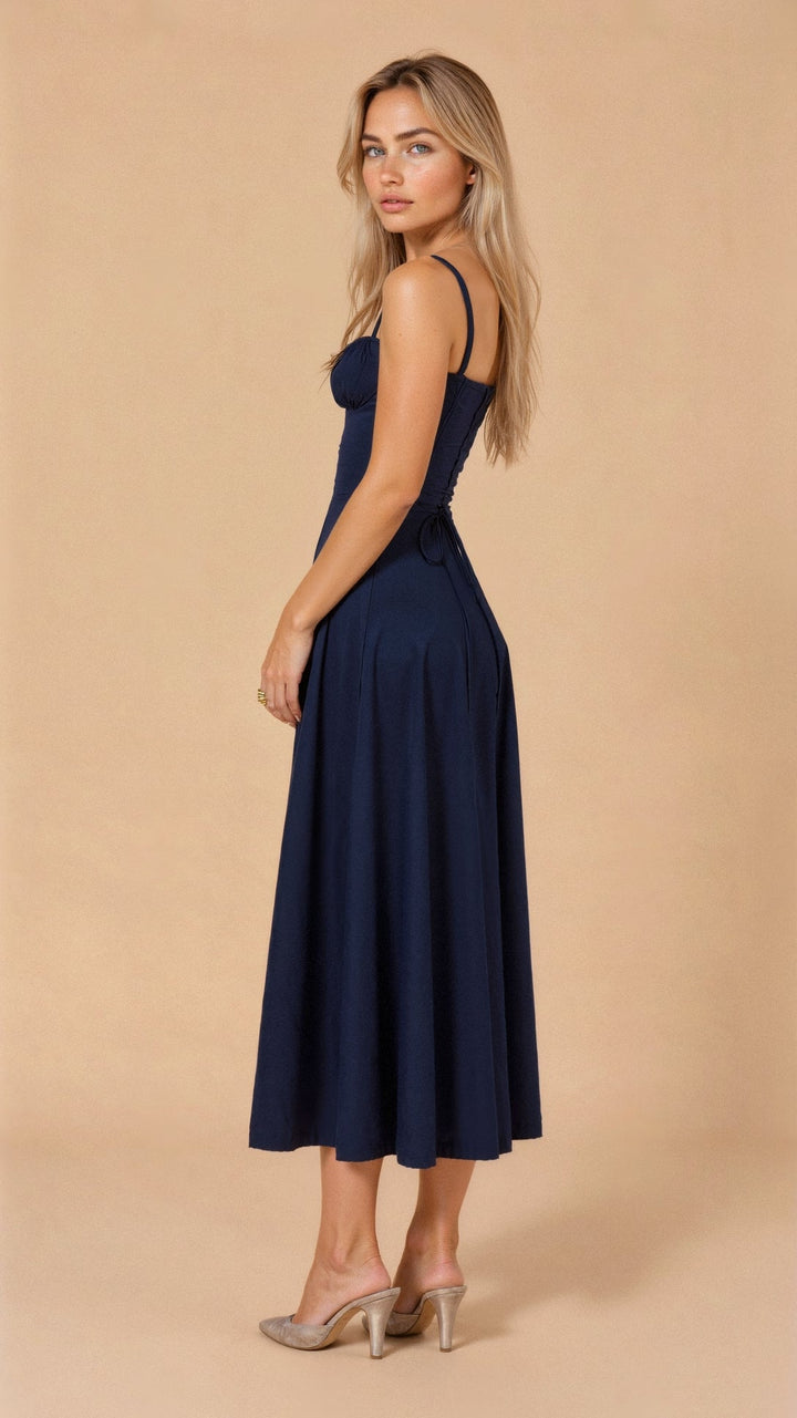 Women's Midi Dress - Floral Print - Sweetheart Neckline - Fitted Bodice - Side Slit