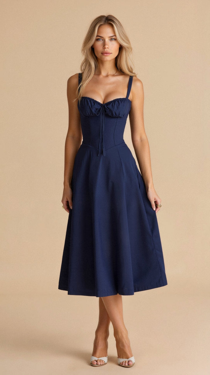 Women's Midi Dress - Floral Print - Sweetheart Neckline - Fitted Bodice - Side Slit