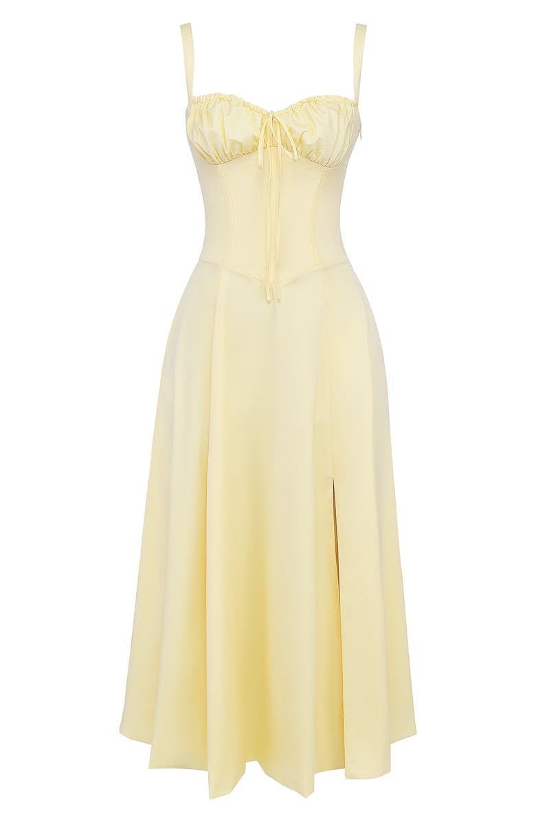 Women's Midi Dress - Floral Print - Sweetheart Neckline - Fitted Bodice - Side Slit