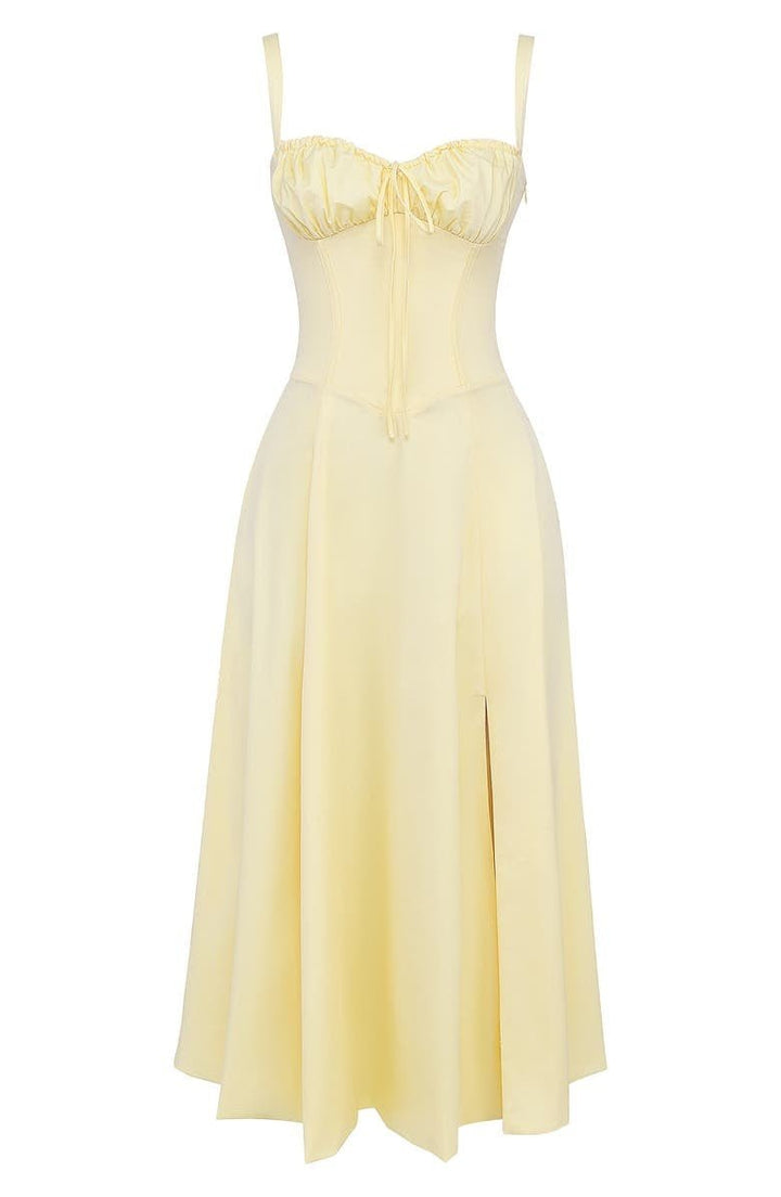 Women's Midi Dress - Floral Print - Sweetheart Neckline - Fitted Bodice - Side Slit