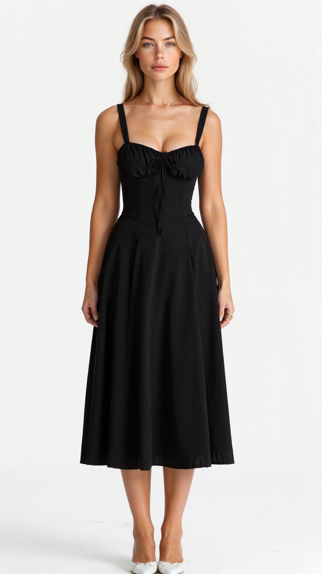 Women's Midi Dress - Floral Print - Sweetheart Neckline - Fitted Bodice - Side Slit