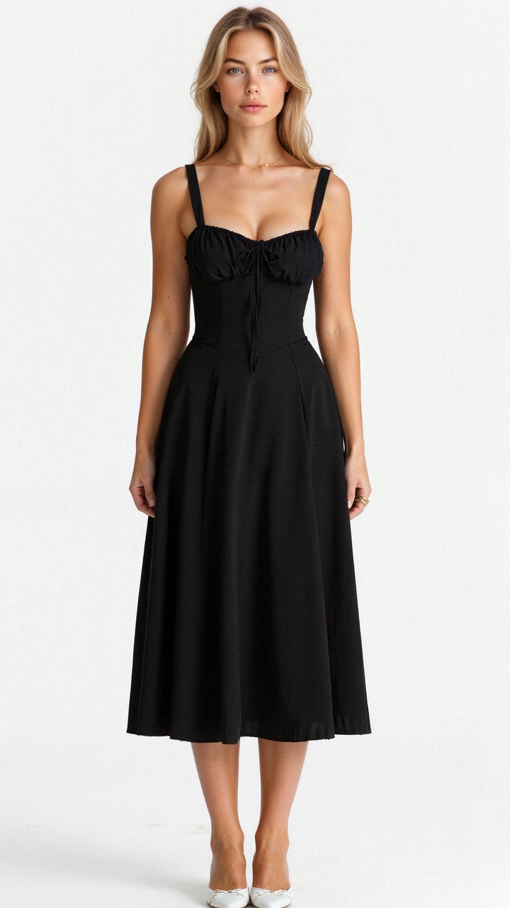 Women's Midi Dress - Floral Print - Sweetheart Neckline - Fitted Bodice - Side Slit