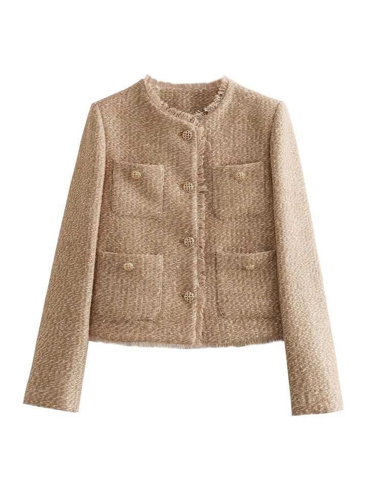 Women's Tweed Blazer - Tailored Fit - Cropped Length - Button Detailing