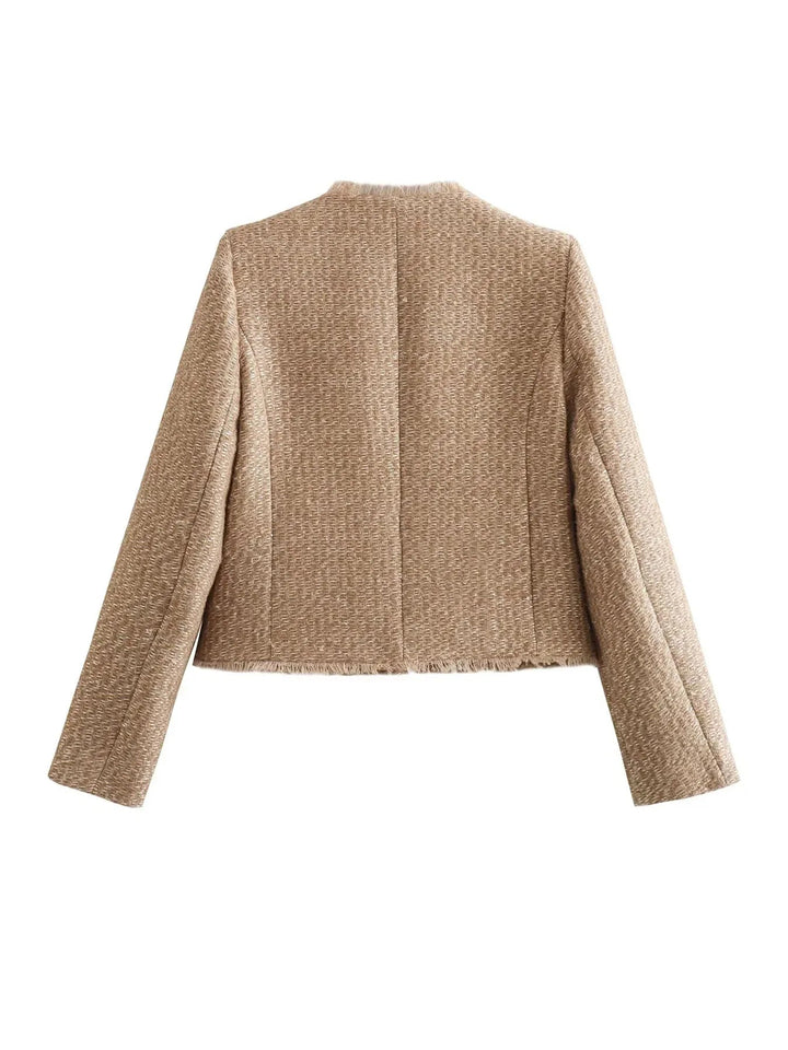 Women's Tweed Blazer - Tailored Fit - Cropped Length - Button Detailing