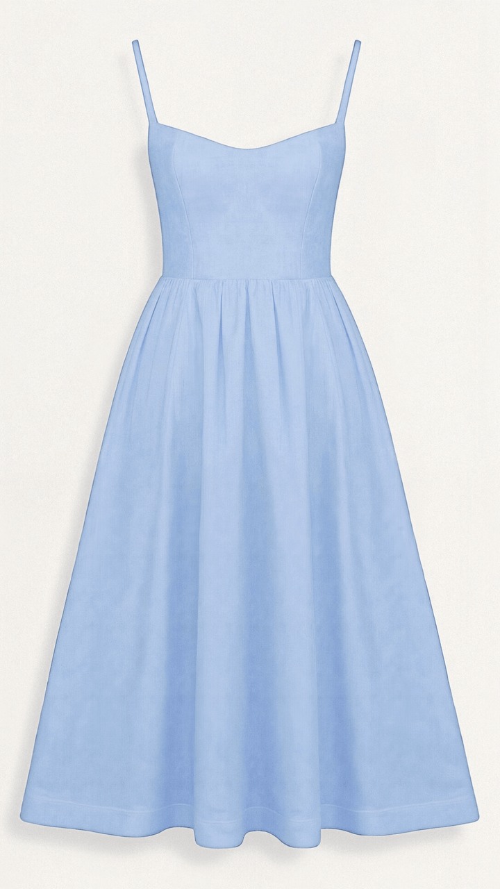 Women's Midi Dress - A-Line Silhouette - Spaghetti Straps - Elegant Flowing Design