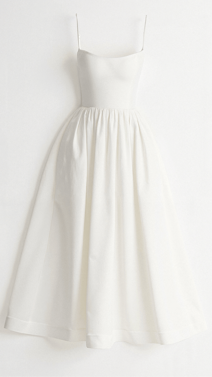 Women's Midi Dress - A-Line Silhouette - Spaghetti Straps - Elegant Flowing Design