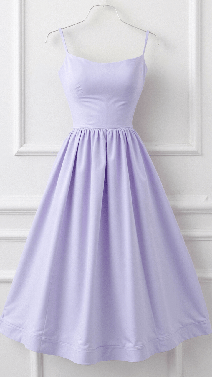 Women's Midi Dress - A-Line Silhouette - Spaghetti Straps - Elegant Flowing Design