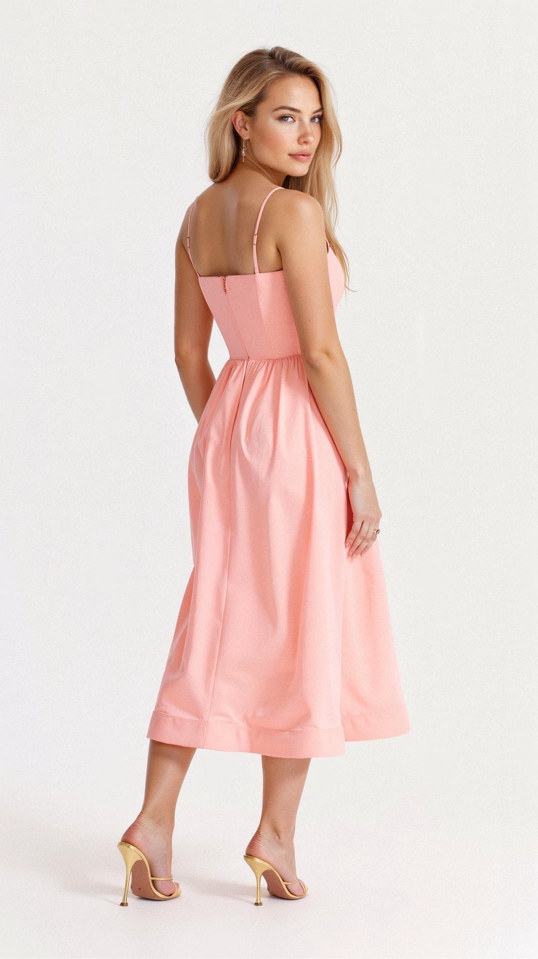 Women's Midi Dress - A-Line Silhouette - Spaghetti Straps - Elegant Flowing Design