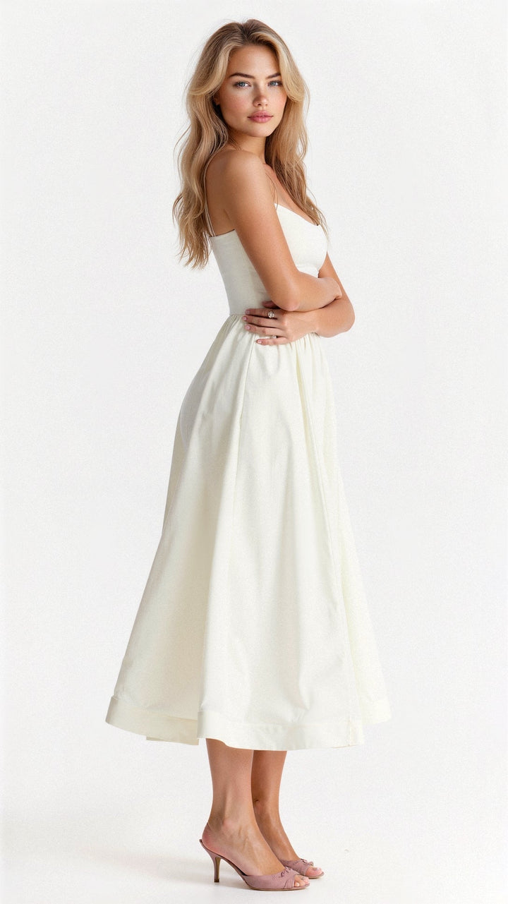 Women's Midi Dress - A-Line Silhouette - Spaghetti Straps - Elegant Flowing Design