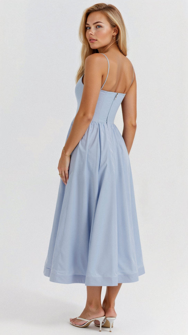 Women's Midi Dress - A-Line Silhouette - Spaghetti Straps - Elegant Flowing Design