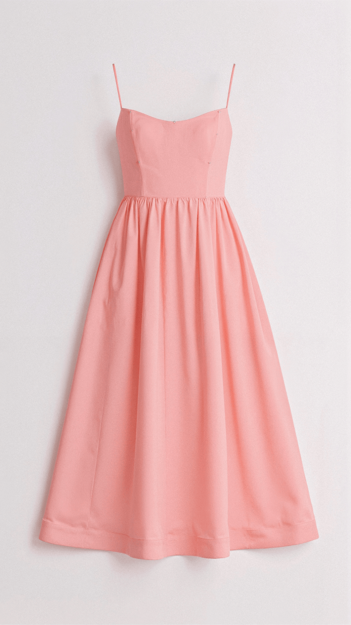 Women's Midi Dress - A-Line Silhouette - Spaghetti Straps - Elegant Flowing Design