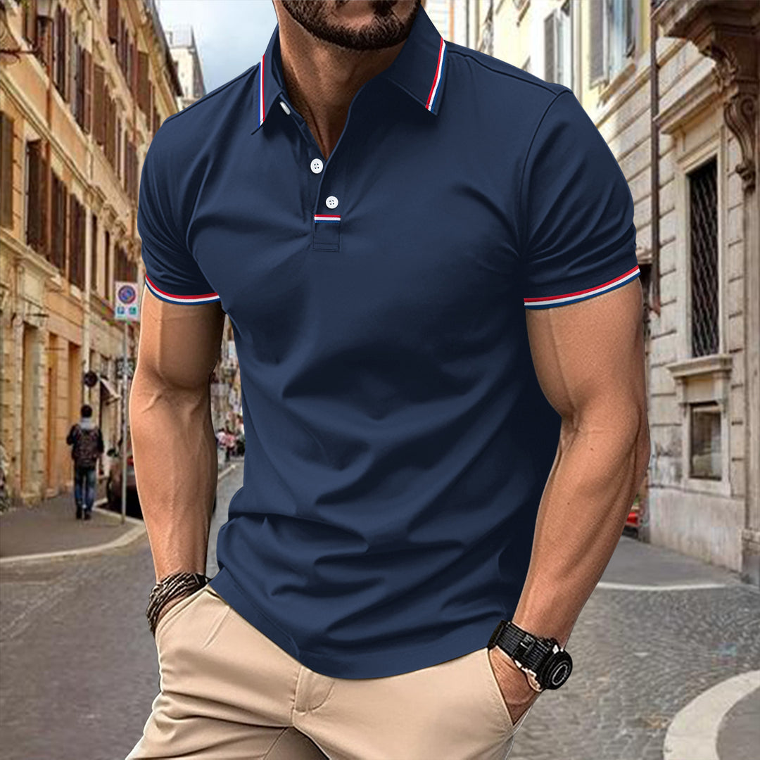 Men’s Polo Shirt - Slim Fit - Ribbed Collar & Cuffs - Cotton Blend - Button Placket
