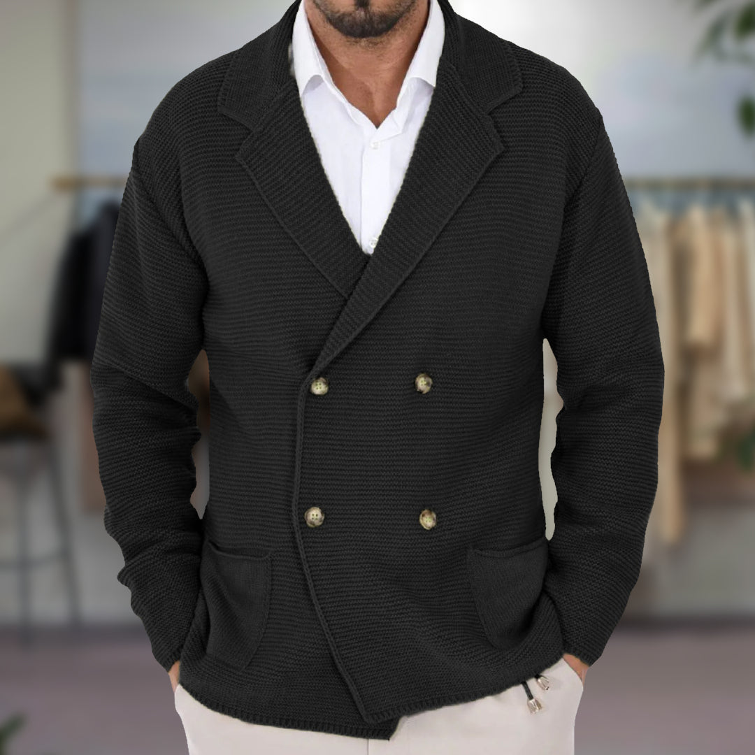 Men’s Cardigan - Textured Knit - Regular Fit - Double-Breasted - Blazer-Style Lapel