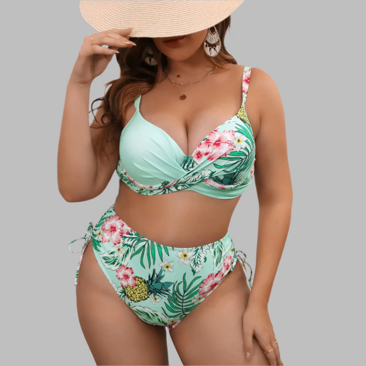 Women’s Bikini Set – Curvy Fit – Twist Front Top – High Waist – Adjustable Straps