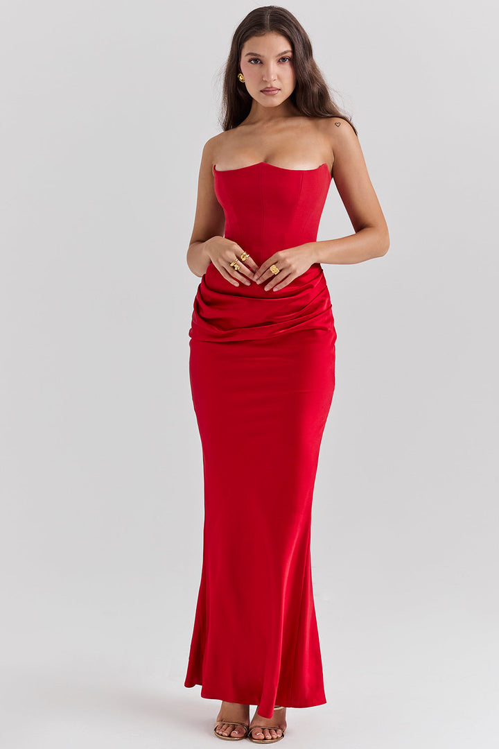 Women’s Strapless Evening Gown - Fitted Bodice - Mermaid Silhouette - Floor Length Elegant