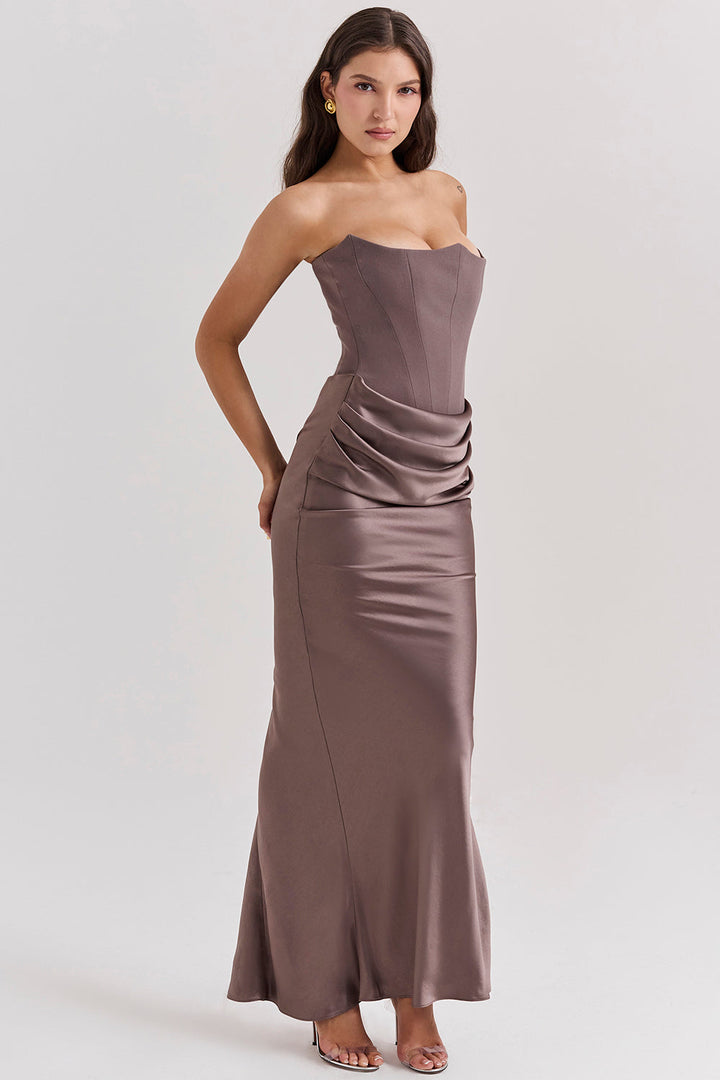 Women’s Strapless Evening Gown - Fitted Bodice - Mermaid Silhouette - Floor Length Elegant