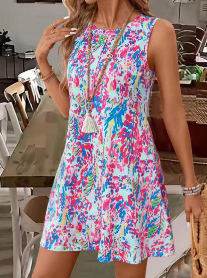 Women’s Mini Dress – Relaxed Fit – Sleeveless Floral Print